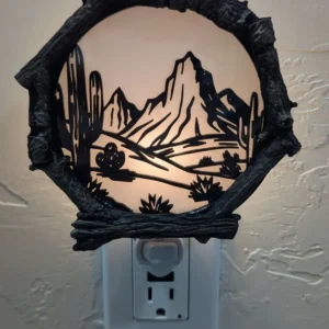 Night Light - Sonoran Desert Scene with Customizable Border Style
