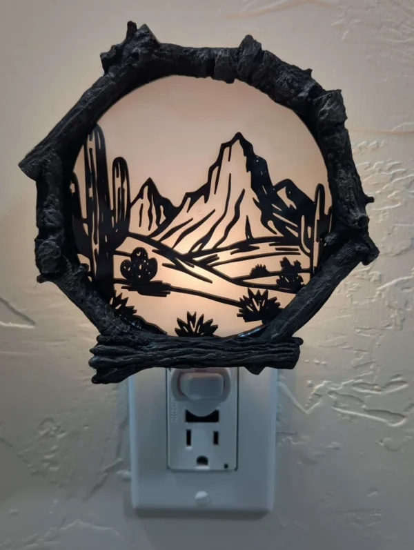 Night Light - Sonoran Desert Scene with Customizable Border Style