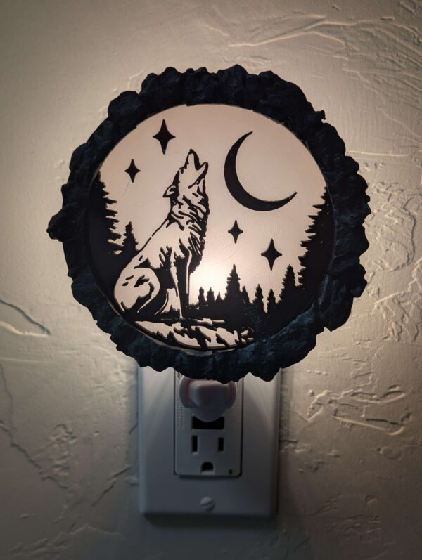 Night Light - Wolf and Stars Scene with Customizable Border Style