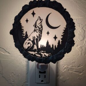 Night Light - Wolf and Stars Scene with Customizable Border Style