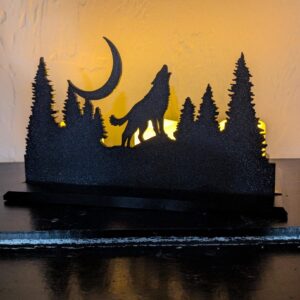 Howling Wolf Silhouette with Flickering Artificial Candles