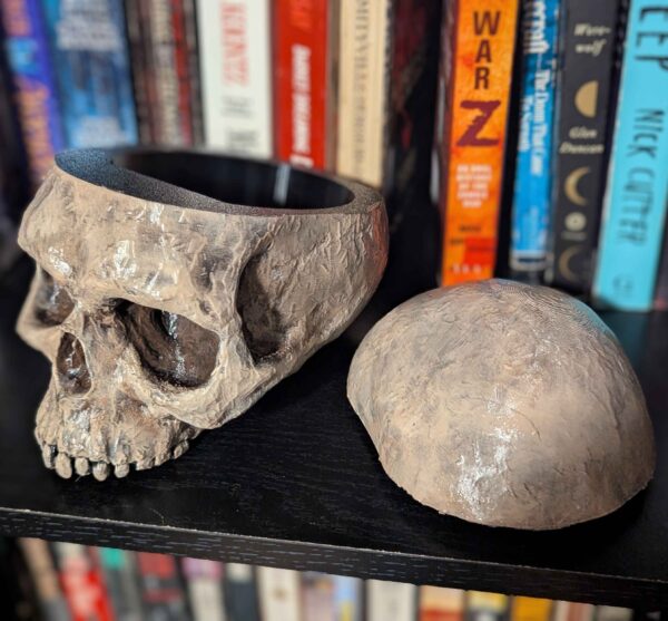 Skull Desk Organizer - Ancient Weathered Human Skull Container Prop - Hand Painted Realistic Skull with Bone Texture - Skull Storage Box - Image 3
