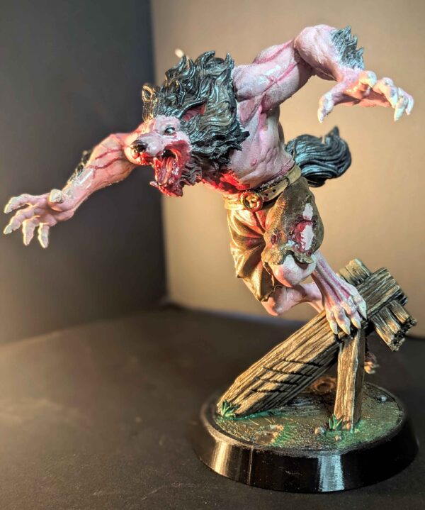 Pursuit of the Wolf - Leaping Werewolf Statue - Handpainted 12" Horror Figure - Bloody Horror Decor
